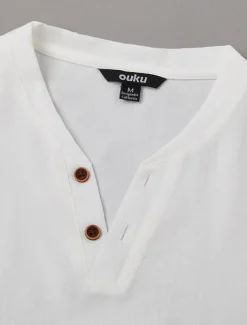 Men's Henley Shirt Tee Top Plain V Neck Street Vacation Short Sleeves Clothing Apparel Fashion Designer Basic