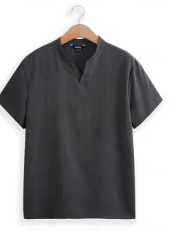 Men's Henley Shirt Tee Top Plain V Neck Street Vacation Short Sleeves Clothing Apparel Fashion Designer Basic