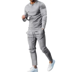 Men's Henley Shirt T-shirt Suits Tracksuit Tennis Shirt Long Sleeve Henley Spring & Fall Plain Gymnatics Casual 2 Piece Vacation Daily Wear Activewear Black White Navy Blue Top Tee for Men