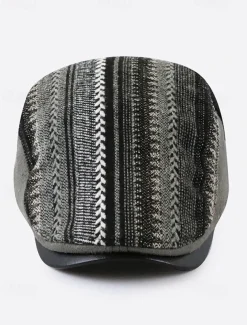 Men's Herringbone Ivy Cap with Adjustable Leather Strap - Vintage Style Flat Cap, Ideal for Casual Wear and Outdoor Activities