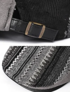 Men's Herringbone Ivy Cap with Adjustable Leather Strap - Vintage Style Flat Cap, Ideal for Casual Wear and Outdoor Activities