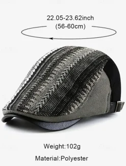 Men's Herringbone Ivy Cap with Adjustable Leather Strap - Vintage Style Flat Cap, Ideal for Casual Wear and Outdoor Activities