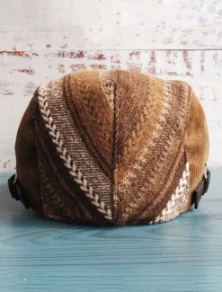 Men's Herringbone Ivy Cap with Adjustable Leather Strap - Vintage Style Flat Cap, Ideal for Casual Wear and Outdoor Activities