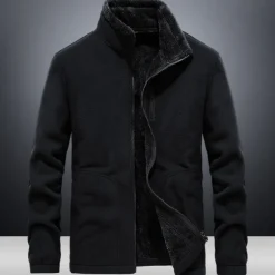 Men's Hiking Fleece Jacket Windbreaker Polar Fleece Winter Outdoor Solid Color Thermal Warm Windproof Lightweight Stand Collar Outerwear Trench Coat Top Single Slider Hunting Fishing Climbing Blue