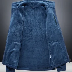 Men's Hiking Fleece Jacket Windbreaker Polar Fleece Winter Outdoor Solid Color Thermal Warm Windproof Lightweight Stand Collar Outerwear Trench Coat Top Single Slider Hunting Fishing Climbing Blue