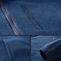 Men's Hiking Fleece Jacket Windbreaker Polar Fleece Winter Outdoor Solid Color Thermal Warm Windproof Lightweight Stand Collar Outerwear Trench Coat Top Single Slider Hunting Fishing Climbing Blue