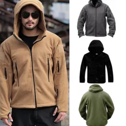Men's Hiking Fleece Jacket Cotton Winter Outdoor Warm Soft Comfortable Warm Tactical Jacket Sport Fleece Hooded Jacket Winter Adventure Jacket Full Zip Climbing Camping / Hiking / Caving Traveling