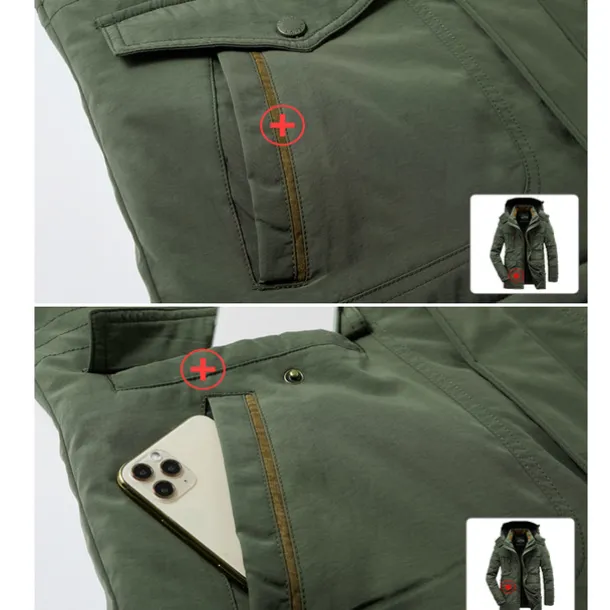 Men's Hiking Fleece Jacket Winter Jacket Thick Warm Hooded Parka Military Windbreaker Outdoor Detachable Cap Black Trench Coat Outerwear Hunting Ski Snowboard Camping Caving Army Green Khaki Blue