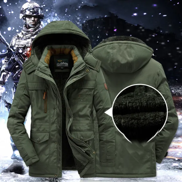Men's Hiking Fleece Jacket Winter Jacket Thick Warm Hooded Parka Military Windbreaker Outdoor Detachable Cap Black Trench Coat Outerwear Hunting Ski Snowboard Camping Caving Army Green Khaki Blue