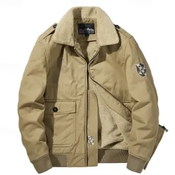 Men's Hiking Jacket Fleece Jacket Cotton Winter Outdoor Thermal Warm Fleece Lining Windproof Water Resistant Windbreaker Jacket Traveling Black Green Khaki