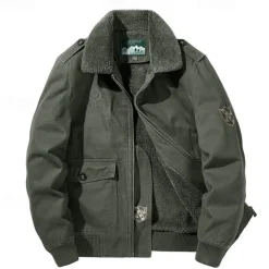 Men's Hiking Jacket Fleece Jacket Cotton Winter Outdoor Thermal Warm Fleece Lining Windproof Water Resistant Windbreaker Jacket Traveling Black Green Khaki