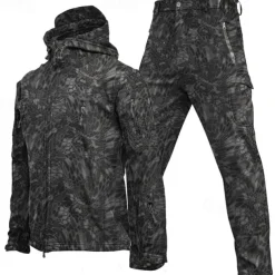 Men's Hiking Jacket Hiking Jacket with Pants Outdoor Camo Windproof Front Zipper Lightweight Jacket Clothing Suit Full Zip Camping / Hiking / Caving Dark Grey Black Yellow Army Green Blue