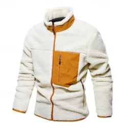 Men's Hiking Jacket Hiking Fleece Jacket Winter Outdoor Patchwork Thermal Warm Fleece Lining Fleece Jackets Full Zip Climbing Camping / Hiking / Caving Traveling Cream Khaki