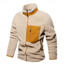 Men's Hiking Jacket Hiking Fleece Jacket Winter Outdoor Patchwork Thermal Warm Fleece Lining Fleece Jackets Full Zip Climbing Camping / Hiking / Caving Traveling Cream Khaki