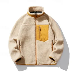 Men's Hiking Jacket Hiking Fleece Jacket Winter Outdoor Patchwork Thermal Warm Fleece Lining Fleece Jackets Full Zip Climbing Camping / Hiking / Caving Traveling Cream Khaki
