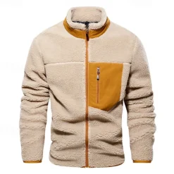 Men's Hiking Jacket Hiking Fleece Jacket Winter Outdoor Patchwork Thermal Warm Fleece Lining Fleece Jackets Full Zip Climbing Camping / Hiking / Caving Traveling Cream Khaki