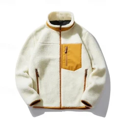 Men's Hiking Jacket Hiking Fleece Jacket Winter Outdoor Patchwork Thermal Warm Fleece Lining Fleece Jackets Full Zip Climbing Camping / Hiking / Caving Traveling Cream Khaki