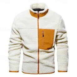 Men's Hiking Jacket Hiking Fleece Jacket Winter Outdoor Patchwork Thermal Warm Fleece Lining Fleece Jackets Full Zip Climbing Camping / Hiking / Caving Traveling Cream Khaki