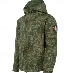 Men's Hiking Jacket Outdoor Camo Windproof Front Zipper Lightweight Jacket Full Zip Camping / Hiking / Caving Forest Green Black camouflage Black Army Green Camouflage