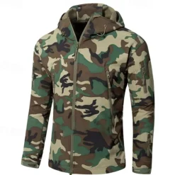 Men's Hiking Jacket Outdoor Camo Windproof Front Zipper Lightweight Jacket Full Zip Camping / Hiking / Caving Forest Green Black camouflage Black Army Green Camouflage