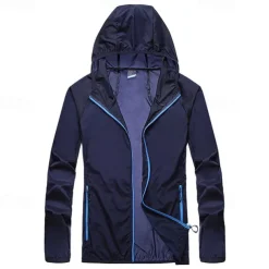 Men's Hiking Jacket Outdoor Sun Protection Breathable Multi-Pockets Front Zipper Lightweight Jacket Full Zip Beach White Blue Dark Blue Grey