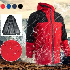Men's Hiking Jacket Rain Jacket Raincoat Outdoor Patchwork Waterproof Breathable Quick Dry Jacket Single Slider Camping / Hiking / Caving Black Red Navy Blue Royal Blue