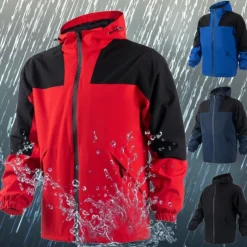 Men's Hiking Jacket Rain Jacket Raincoat Outdoor Patchwork Waterproof Breathable Quick Dry Jacket Single Slider Camping / Hiking / Caving Black Red Navy Blue Royal Blue