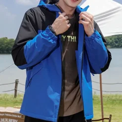 Men's Hiking Jacket Rain Jacket Raincoat Outdoor Patchwork Waterproof Breathable Quick Dry Jacket Single Slider Camping / Hiking / Caving Black Red Navy Blue Royal Blue