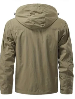 Men's Hiking Jacket Tactical Jacket Windcheater Jacket Sports Outdoor Camping & Hiking Waterproof Windbreaker Detachable Design Spring & Fall Solid Color Active Hooded Regular Black Green Khaki