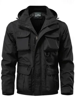 Men's Hiking Jacket Tactical Jacket Windcheater Jacket Sports Outdoor Camping & Hiking Waterproof Windbreaker Detachable Design Spring & Fall Solid Color Active Hooded Regular Black Green Khaki