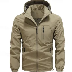 Men's Hiking Jacket Winter Outdoor Waterproof Windproof Front Zipper Lightweight Jacket Full Zip Camping / Hiking / Caving Black Army Green Khaki