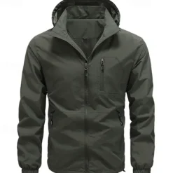Men's Hiking Jacket Winter Outdoor Waterproof Windproof Front Zipper Lightweight Jacket Full Zip Camping / Hiking / Caving Black Army Green Khaki