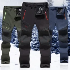 Men's Hiking Pants Trousers Fleece Lined Pants Softshell Pants Winter Outdoor Thermal Warm Windproof Fleece Lining Rain Waterproof Pants / Trousers Bottoms Elastic Waist Black Gray Softshell Hunting