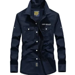 Men's Hiking Shirt / Button Down Shirts Long Sleeve Shirt Top Outdoor Ventilation Multi-Pockets Breathable Quick Dry Summer Classic Cotton Army Green Khaki Blue Camping / Hiking Hunting Fishing