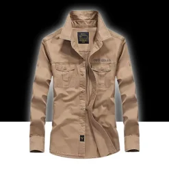 Men's Hiking Shirt / Button Down Shirts Long Sleeve Shirt Top Outdoor Ventilation Multi-Pockets Breathable Quick Dry Summer Classic Cotton Army Green Khaki Blue Camping / Hiking Hunting Fishing