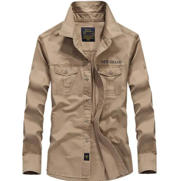 Men's Hiking Shirt / Button Down Shirts Long Sleeve Shirt Top Outdoor Ventilation Multi-Pockets Breathable Quick Dry Summer Classic Cotton Army Green Khaki Blue Camping / Hiking Hunting Fishing