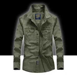 Men's Hiking Shirt / Button Down Shirts Long Sleeve Shirt Top Outdoor Ventilation Multi-Pockets Breathable Quick Dry Summer Classic Cotton Army Green Khaki Blue Camping / Hiking Hunting Fishing