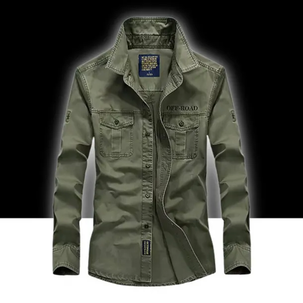 Men's Hiking Shirt / Button Down Shirts Long Sleeve Shirt Top Outdoor Ventilation Multi-Pockets Breathable Quick Dry Summer Classic Cotton Army Green Khaki Blue Camping / Hiking Hunting Fishing