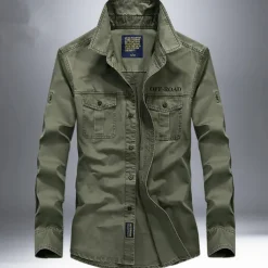 Men's Hiking Shirt / Button Down Shirts Long Sleeve Shirt Top Outdoor Ventilation Multi-Pockets Breathable Quick Dry Summer Classic Cotton Army Green Khaki Blue Camping / Hiking Hunting Fishing