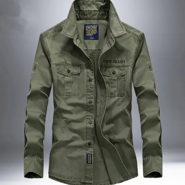 Men's Hiking Shirt / Button Down Shirts Long Sleeve Shirt Top Outdoor Ventilation Multi-Pockets Breathable Quick Dry Summer Classic Cotton Army Green Khaki Blue Camping / Hiking Hunting Fishing