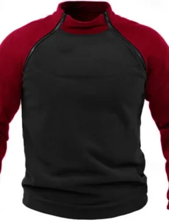 Men's Hiking Sweatshirt Fleece Hoodie Tactical Hoodie Stand Collar Sports & Outdoor Daily Holiday Patchwork Color Block Yellow Red Blue Activewear Streetwear Sport Spring & Fall