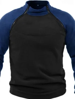 Men's Hiking Sweatshirt Fleece Hoodie Tactical Hoodie Stand Collar Sports & Outdoor Daily Holiday Patchwork Color Block Yellow Red Blue Activewear Streetwear Sport Spring & Fall