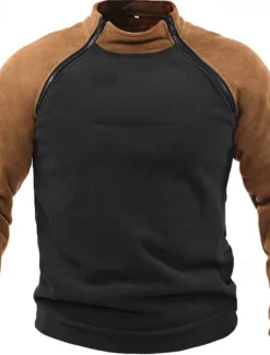 Men's Hiking Sweatshirt Fleece Hoodie Tactical Hoodie Stand Collar Sports & Outdoor Daily Holiday Patchwork Color Block Yellow Red Blue Activewear Streetwear Sport Spring & Fall