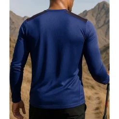 Men's Hiking Tee shirt Hiking Sweatshirt Hiking top Long Sleeve Crew Neck Tee Tshirt Top Outdoor Breathable Quick Dry Lightweight Elastic Pullover Polyester Patchwork Black White Army Green Tennis