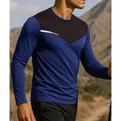 Men's Hiking Tee shirt Hiking Sweatshirt Hiking top Long Sleeve Crew Neck Tee Tshirt Top Outdoor Breathable Quick Dry Lightweight Elastic Pullover Polyester Patchwork Black White Army Green Tennis