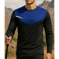 Men's Hiking Tee shirt Hiking Sweatshirt Hiking top Long Sleeve Crew Neck Tee Tshirt Top Outdoor Breathable Quick Dry Lightweight Elastic Pullover Polyester Patchwork Black White Army Green Tennis