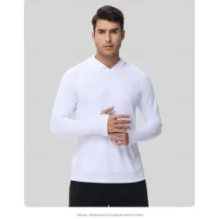 Men's Hiking Tee shirt Long Sleeve Hooded Tee Tshirt Outdoor Stretchy Terylene Dark Grey Black White Fishing Workout