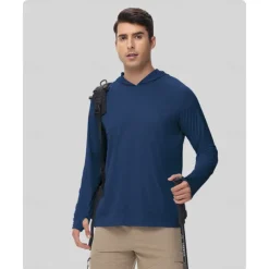 Men's Hiking Tee shirt Long Sleeve Hooded Tee Tshirt Outdoor Stretchy Terylene Dark Grey Black White Fishing Workout