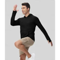 Men's Hiking Tee shirt Long Sleeve Hooded Tee Tshirt Outdoor Stretchy Terylene Dark Grey Black White Fishing Workout