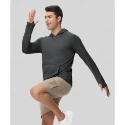 Men's Hiking Tee shirt Long Sleeve Hooded Tee Tshirt Outdoor Stretchy Terylene Dark Grey Black White Fishing Workout